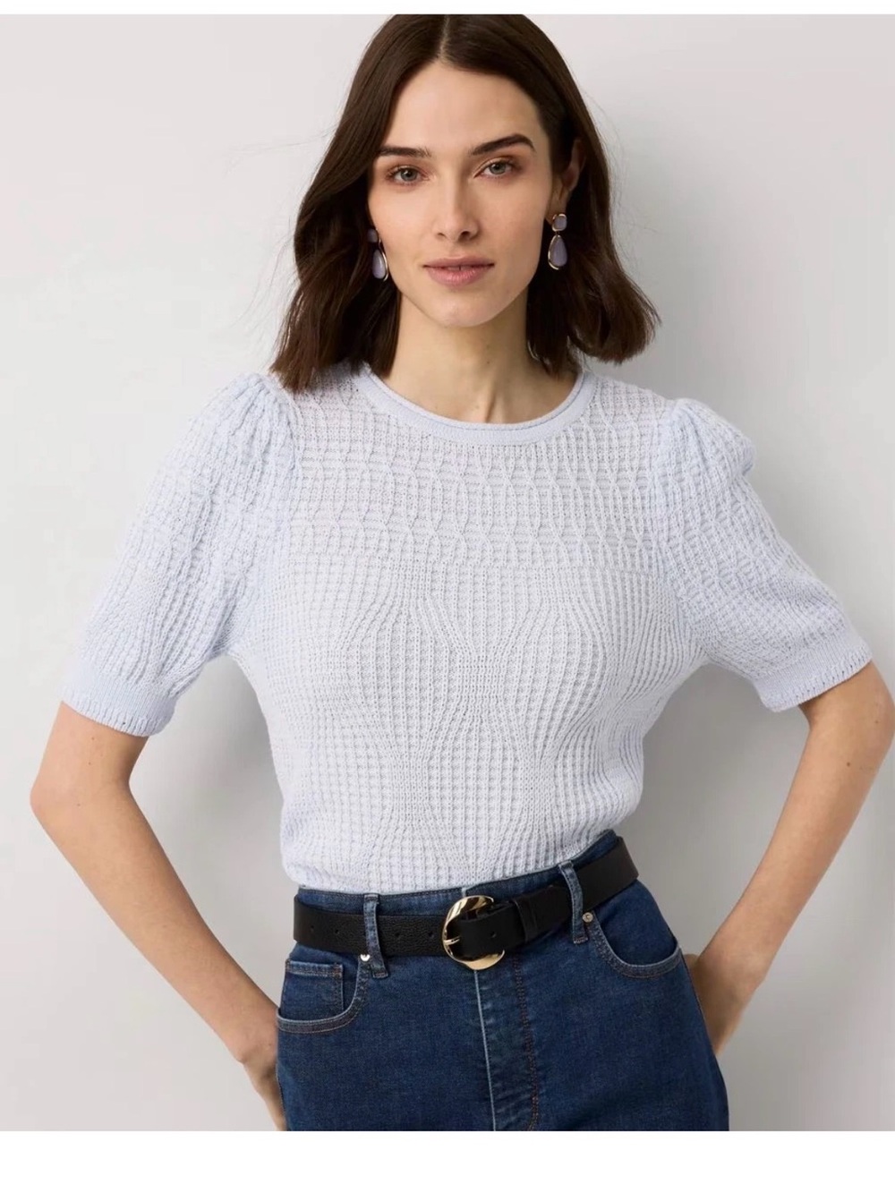 NWT $80 White House Black Market Novelty Puff Sleeve Sweater Pullover sz XS